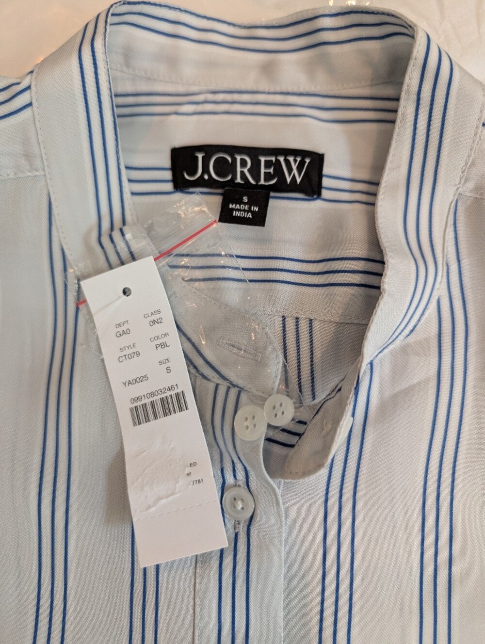 J Crew Tuxedo-bib button-up shirt in striped cotton poplin CT079 NWT Size S - Picture 8 of 8